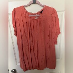 Women's Coral Eyelet Top